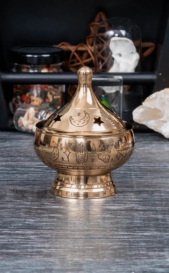 Engraved Brass Incense Burner | Witchy