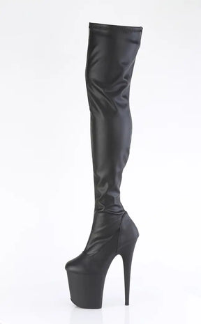 FLAMINGO-3000 Black Vegan Leather Stretch Thigh High Boots