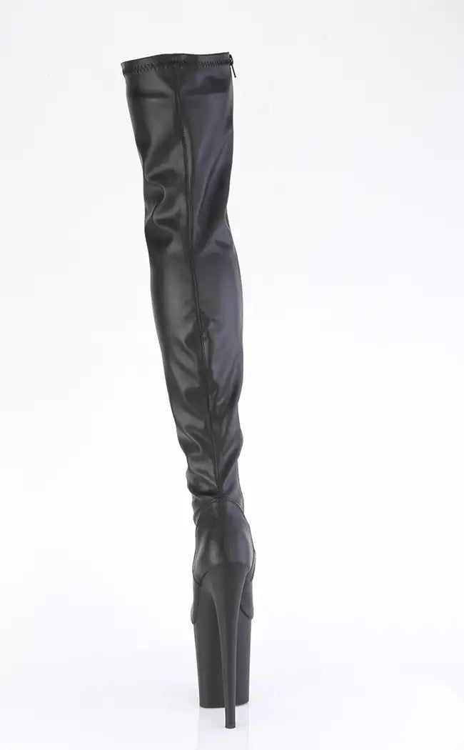FLAMINGO-3000 Black Vegan Leather Stretch Thigh High Boots