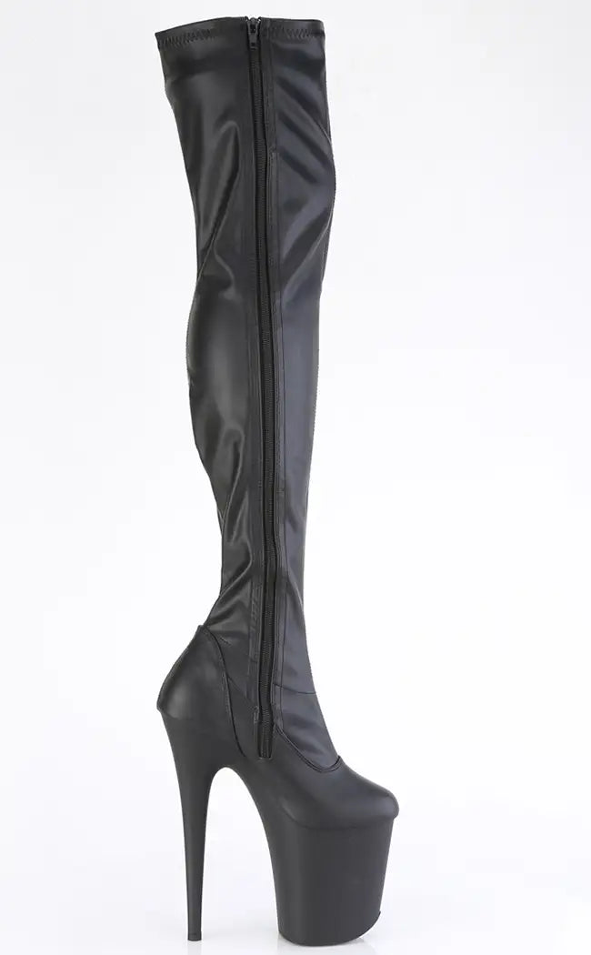FLAMINGO-3000 Black Vegan Leather Stretch Thigh High Boots