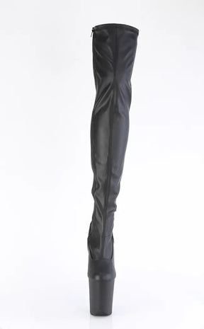 FLAMINGO-3000 Black Vegan Leather Stretch Thigh High Boots