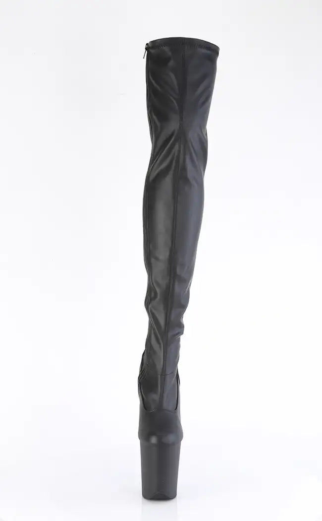 FLAMINGO-3000 Black Vegan Leather Stretch Thigh High Boots