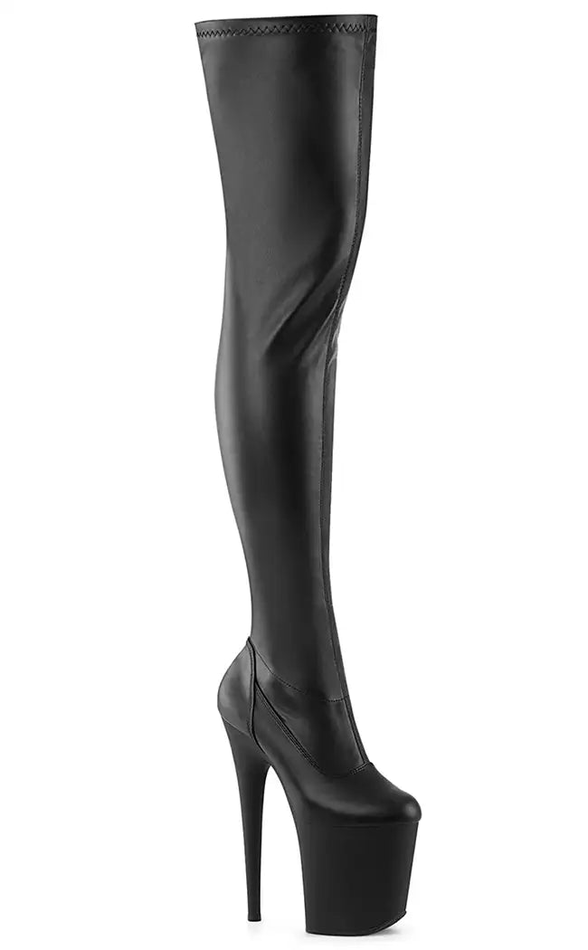 FLAMINGO-3000 Black Vegan Leather Stretch Thigh High Boots
