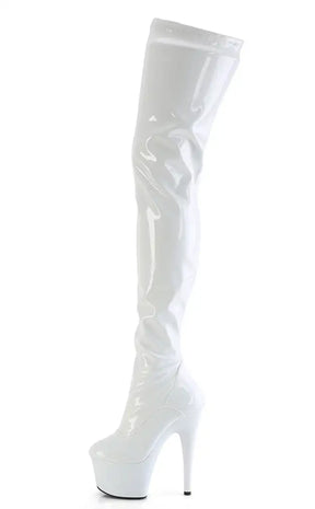 FLAMINGO-3000 White Patent Thigh High Boots