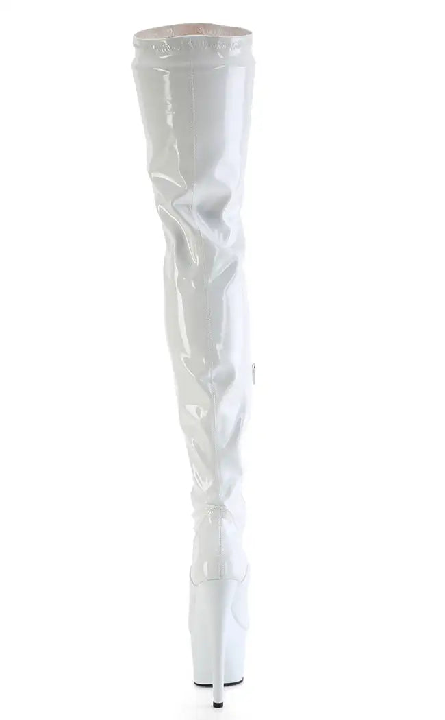 FLAMINGO-3000 White Patent Thigh High Boots