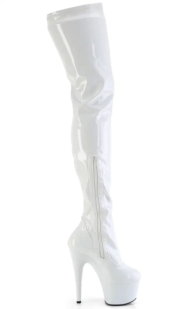 FLAMINGO-3000 White Patent Thigh High Boots