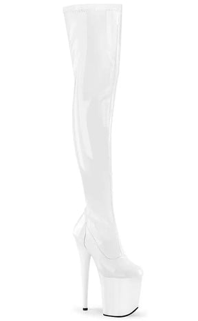 FLAMINGO-3000 White Patent Thigh High Boots