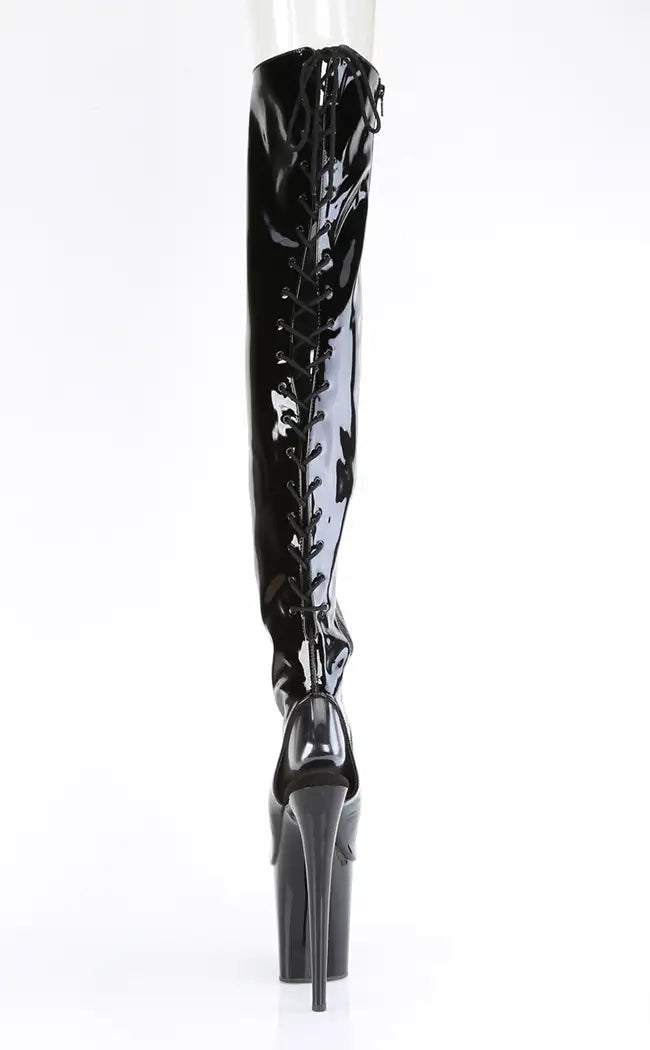 FLAMINGO-3017 Black Patent Thigh High Boots