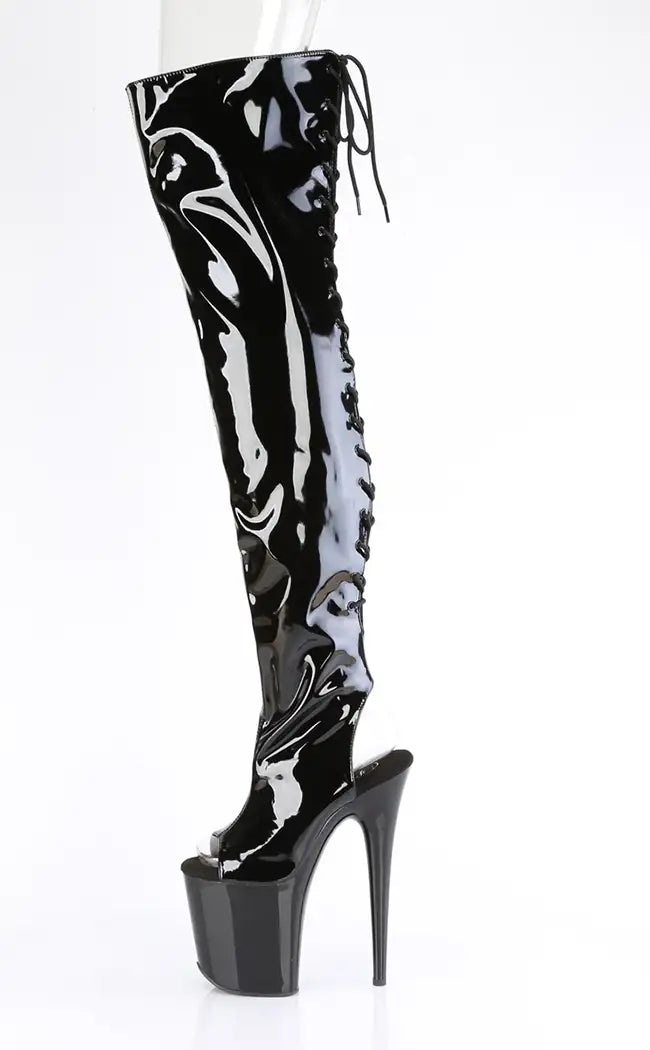 FLAMINGO-3017 Black Patent Thigh High Boots