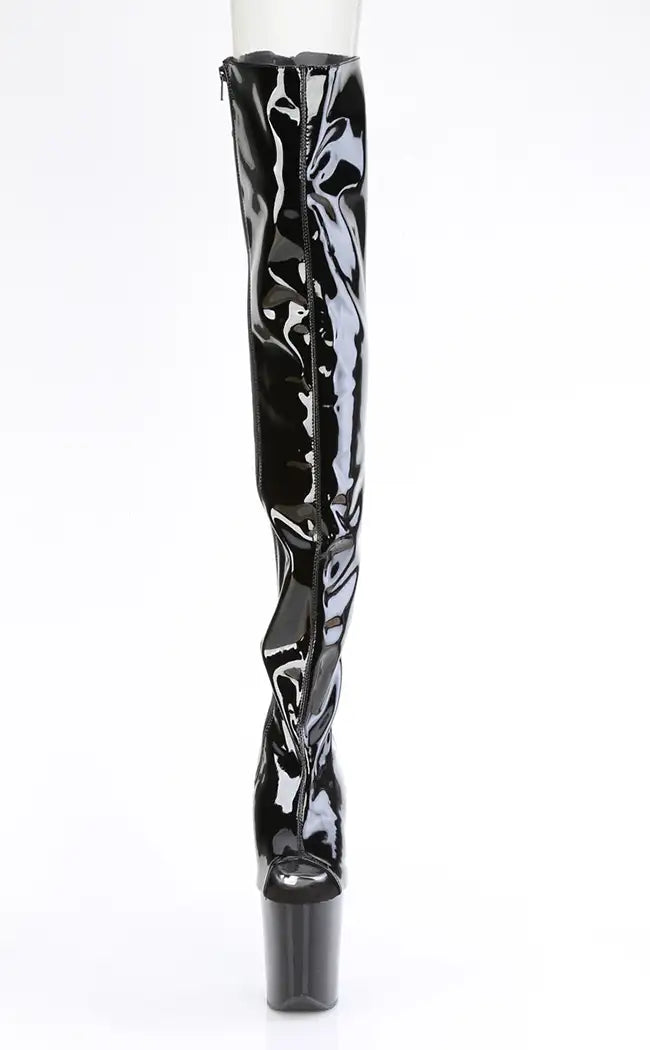 FLAMINGO-3017 Black Patent Thigh High Boots
