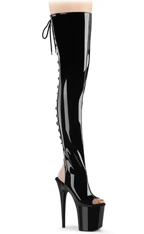 FLAMINGO-3017 Black Patent Thigh High Boots