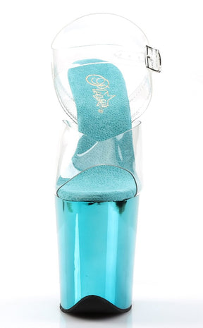 FLAMINGO-808 Clear & Turquoise Chrome Heels-Pleaser-Tragic Beautiful