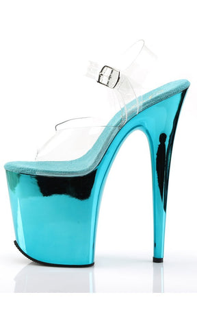 FLAMINGO-808 Clear & Turquoise Chrome Heels-Pleaser-Tragic Beautiful