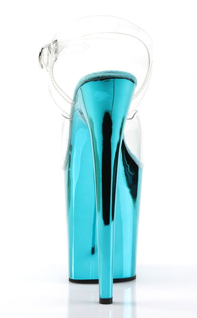 FLAMINGO-808 Clear & Turquoise Chrome Heels-Pleaser-Tragic Beautiful
