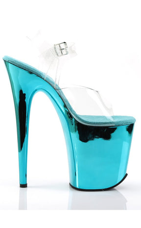 FLAMINGO-808 Clear & Turquoise Chrome Heels-Pleaser-Tragic Beautiful