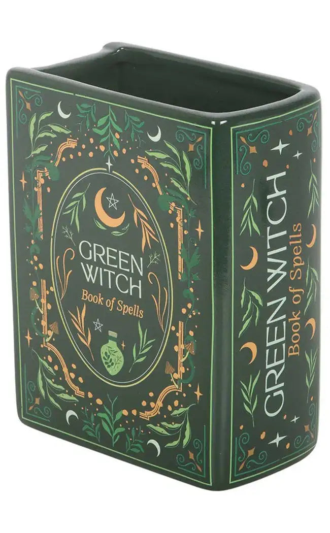Green Witch Book Shaped Vase