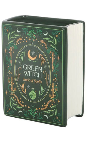Green Witch Book Shaped Vase