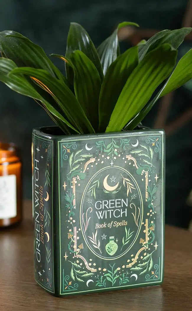 Green Witch Book Shaped Vase