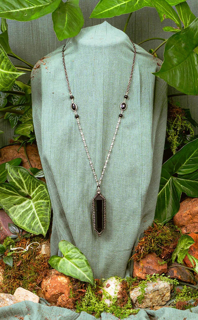 Obsidian crystal necklace clearance