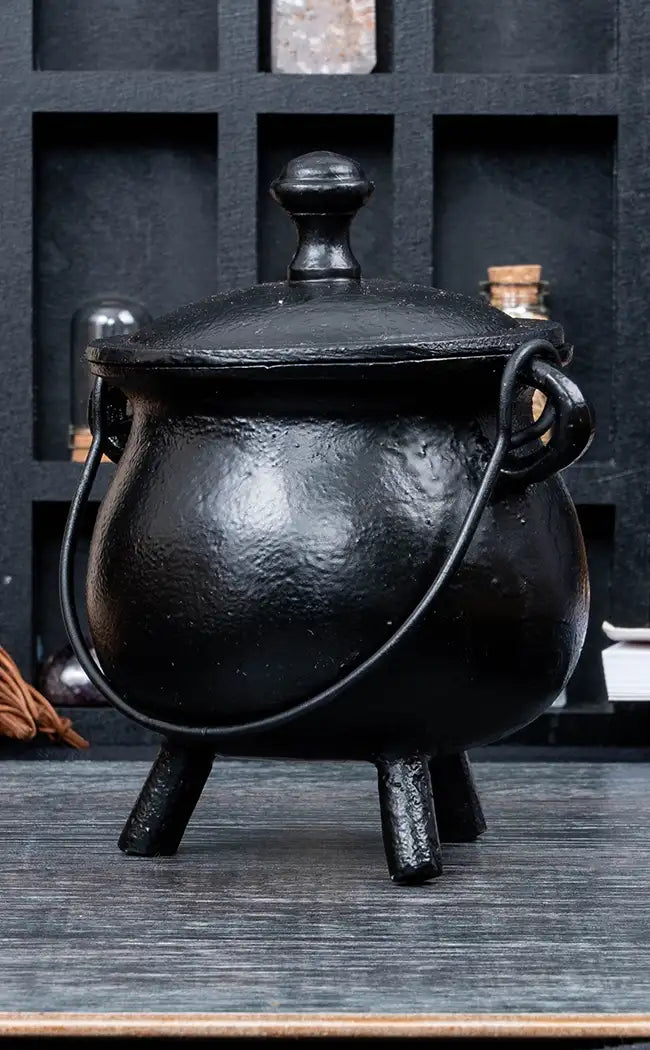 Large Black Tripod Cauldron with Lid