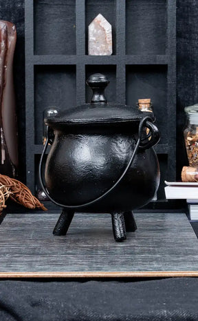 Large Black Tripod Cauldron with Lid
