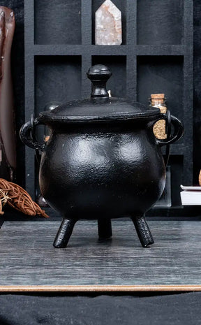Large Black Tripod Cauldron with Lid
