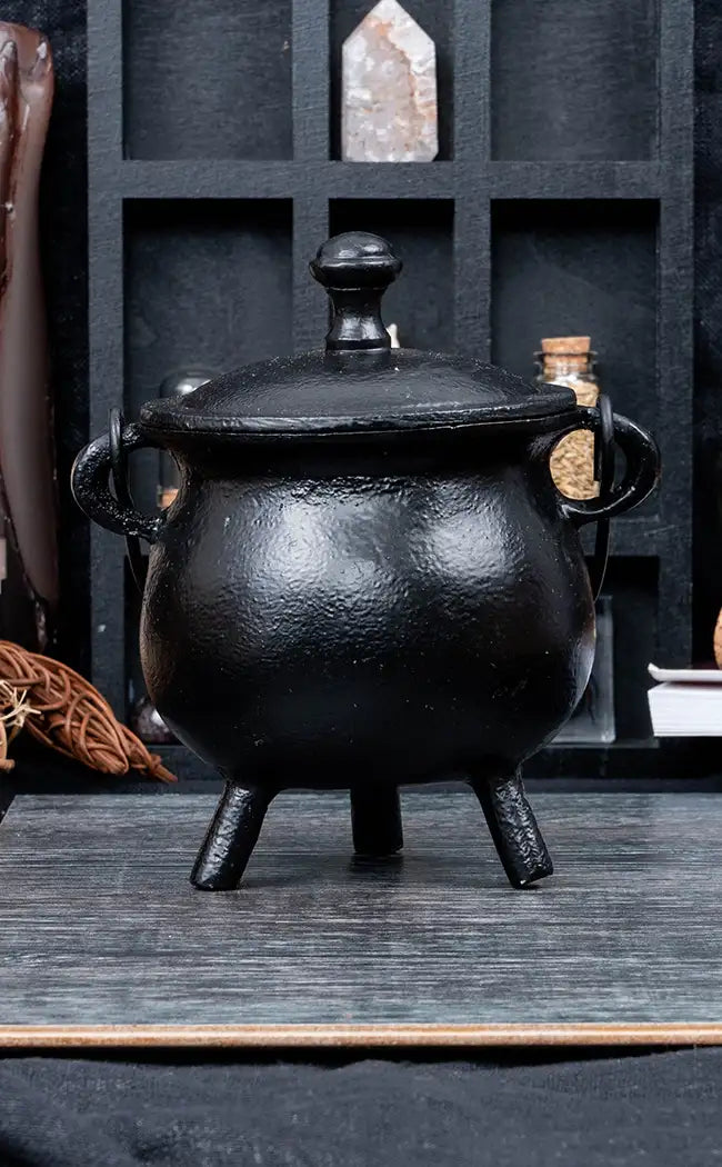 Large Black Tripod Cauldron with Lid