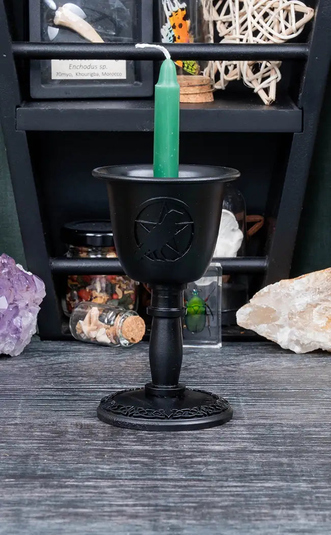 Metal Raven Chime Candle Holder