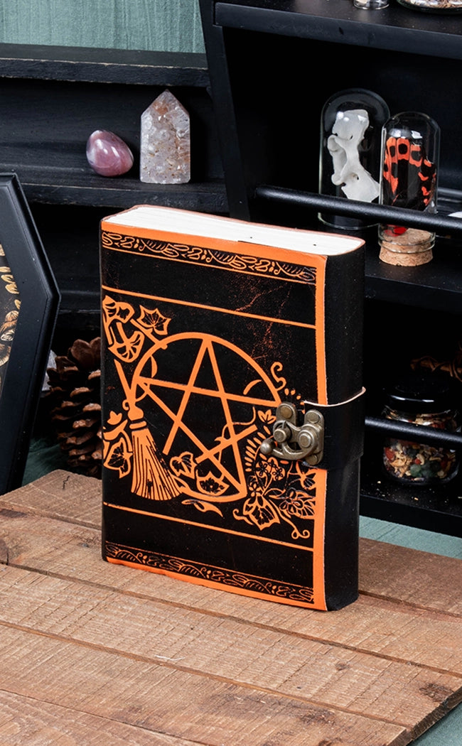 Pentagram Broom Leather Journal | Orange