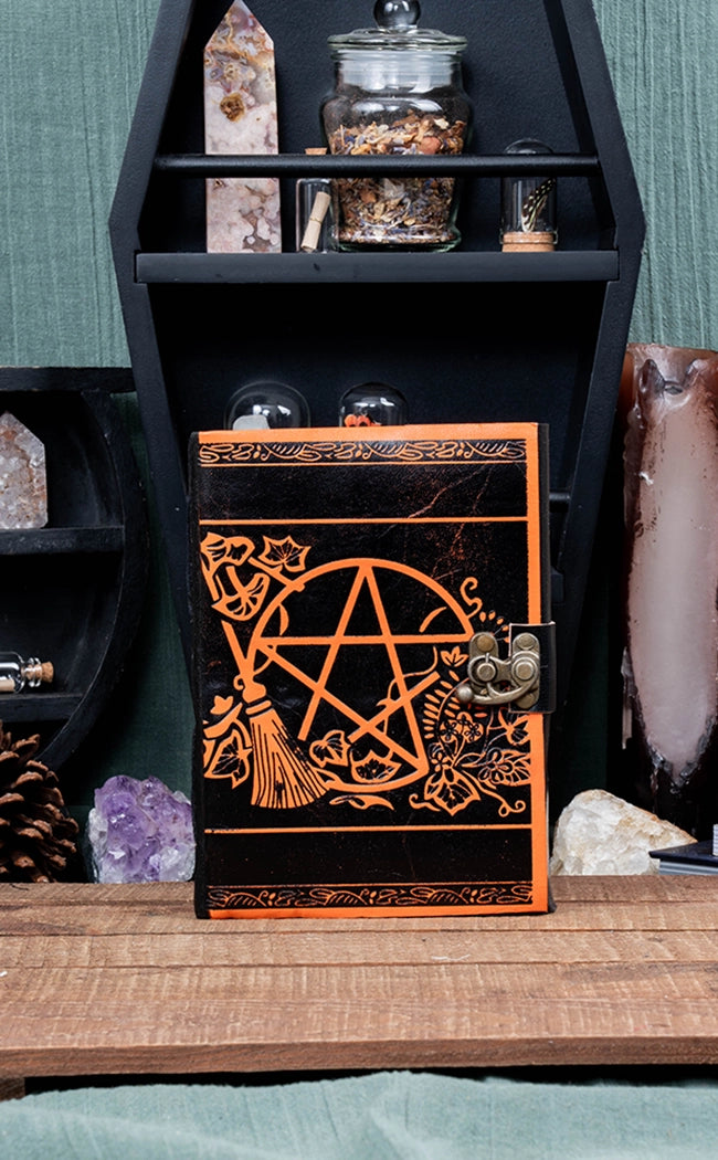 Pentagram Broom Leather Journal | Orange