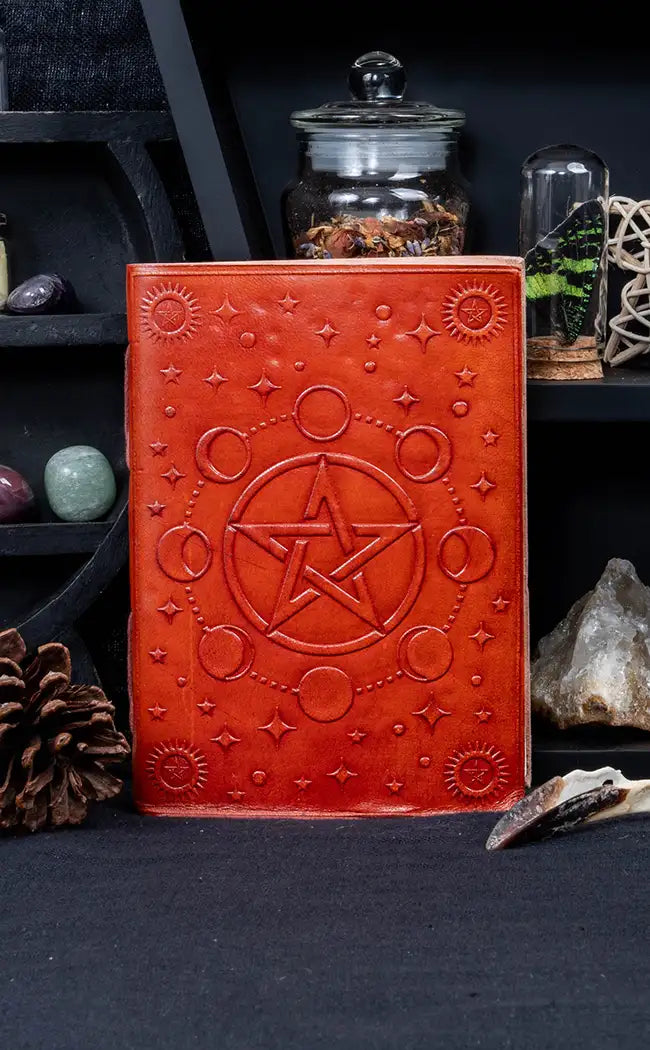 Pentagram Moon Phase Handmade Leather Journal