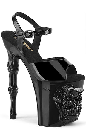 RAPTURE-809 Black Shiny 8" Skull Platform Heels