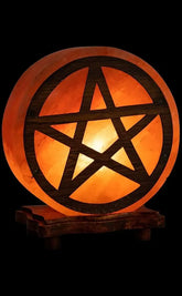 Pentagram Himalayan Salt Lamp With Timber Base