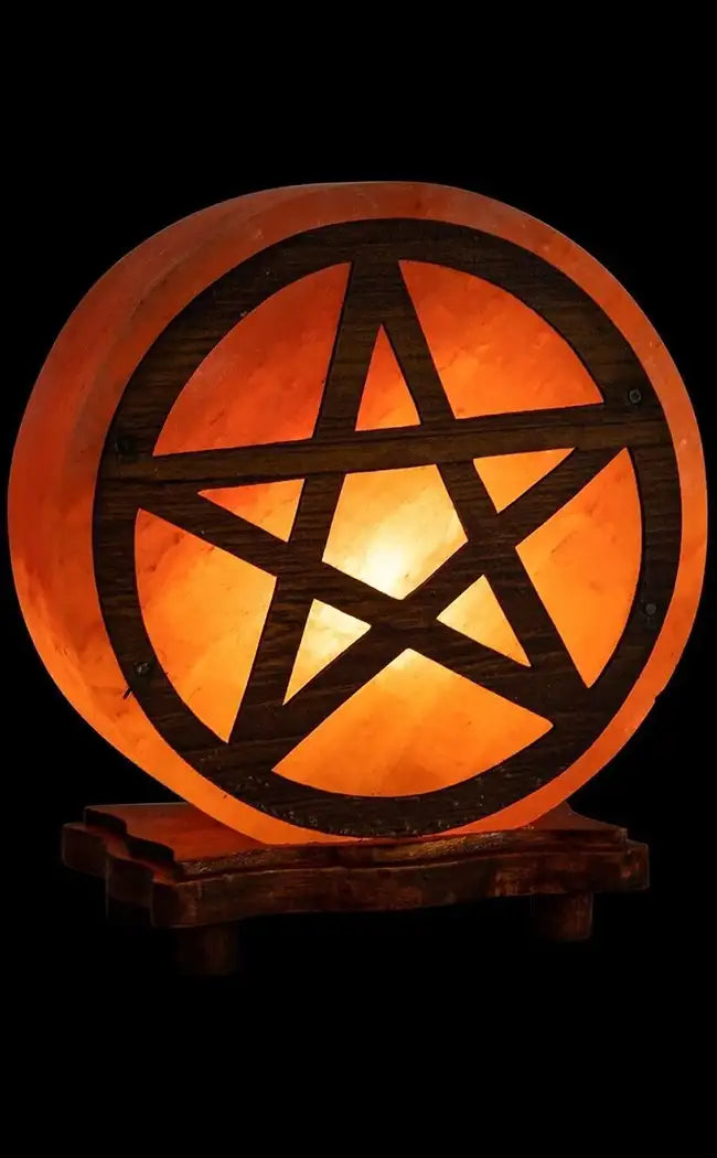 Pentagram Himalayan Salt Lamp With Timber Base