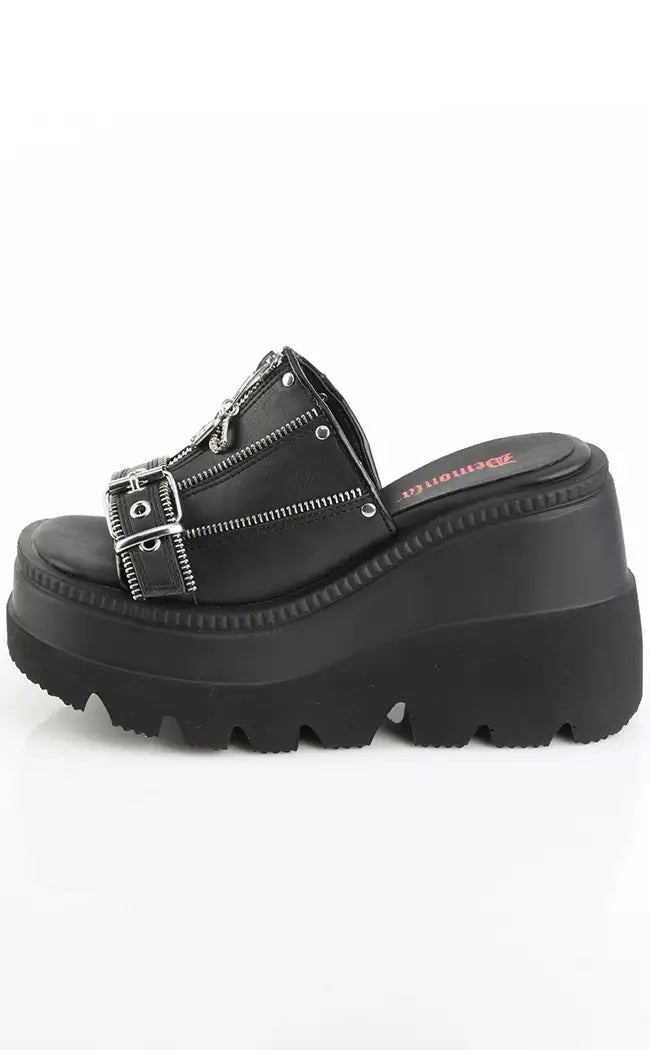 SHAKER-07 Black Platform Wedge Sandals