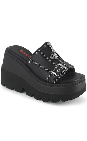 SHAKER-07 Black Platform Wedge Sandals