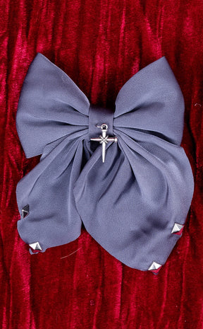 Silver Crucifix Bow Hair Clip