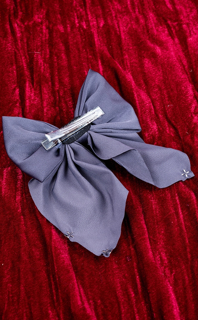 Silver Crucifix Bow Hair Clip