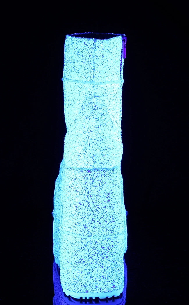 Demonia STACK-201G White Glitter Platform Boots Festival Shoes