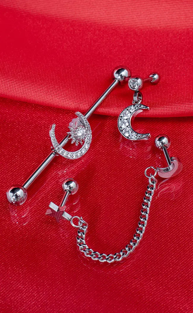 Star Moon Curated Industrial Ear Set [Silver] Gothic Body Piercing