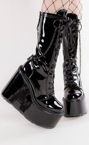 Demonia SWING-150 Black Patent Knee High Boots Gothic Shoes