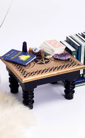 Triple Moon Altar Table w Pentagram-Witchcraft Supplies-Tragic Beautiful