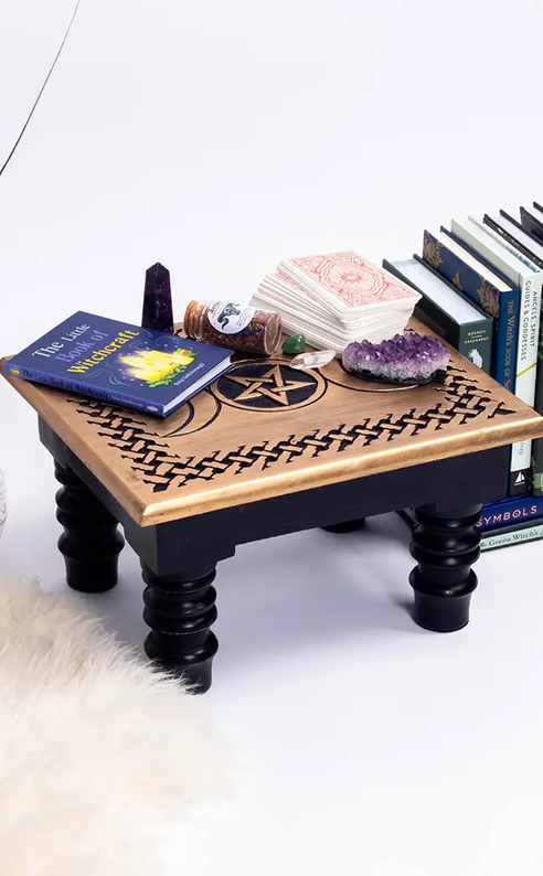 Triple Moon Altar Table w Pentagram-Witchcraft Supplies-Tragic Beautiful