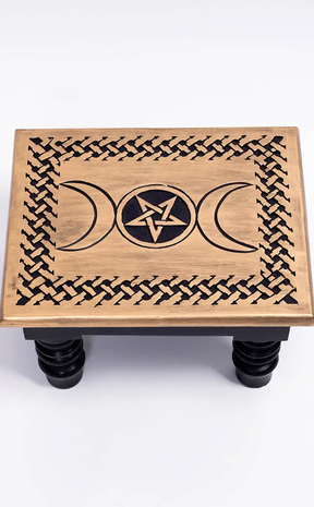 Triple Moon Altar Table w Pentagram-Witchcraft Supplies-Tragic Beautiful