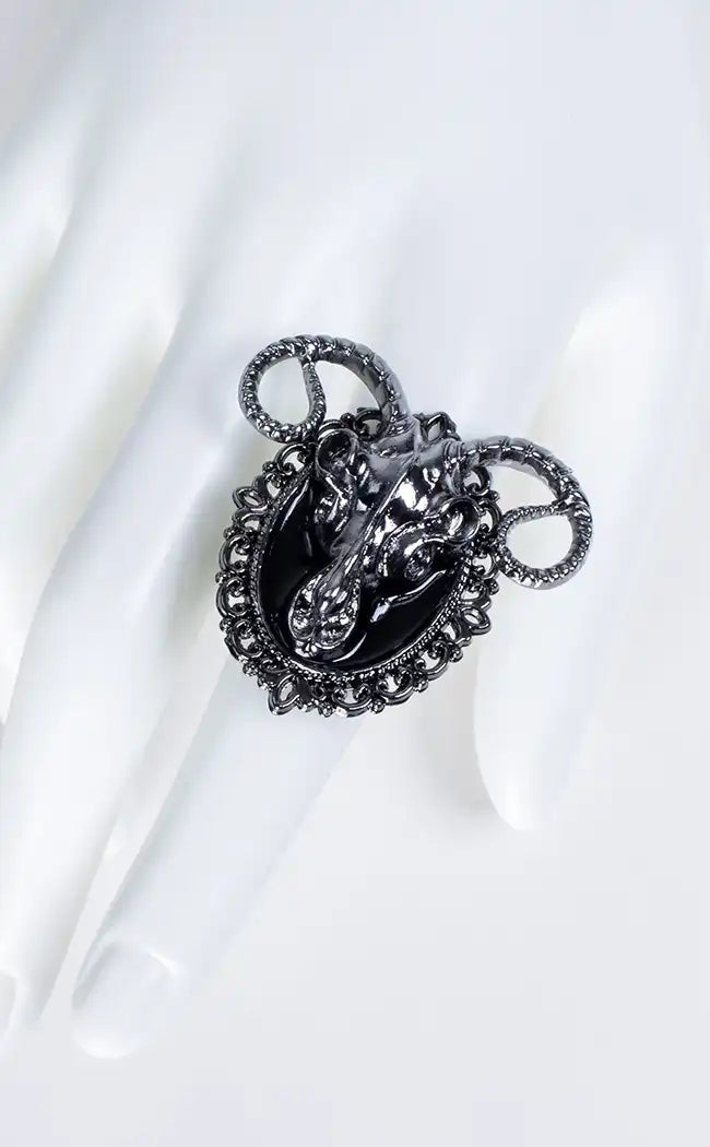 Valor Invictus Ram Skull Adjustable Ring-Gothic Jewellery-Tragic Beautiful