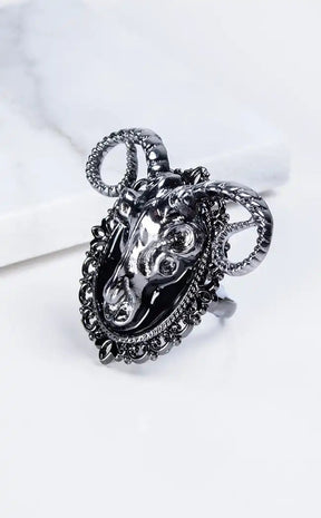 Valor Invictus Ram Skull Adjustable Ring-Gothic Jewellery-Tragic Beautiful