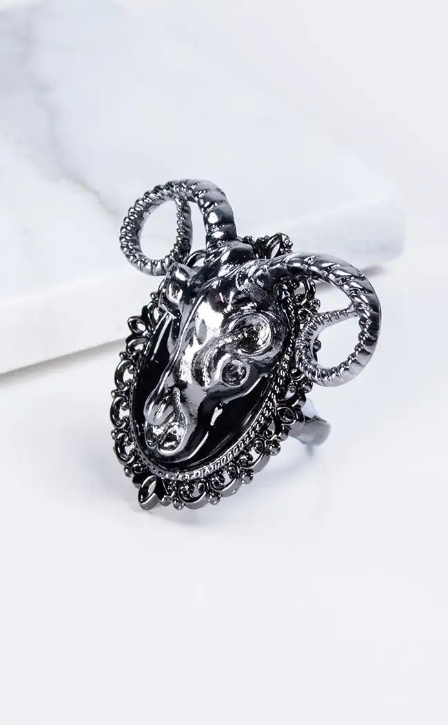 Valor Invictus Ram Skull Adjustable Ring-Gothic Jewellery-Tragic Beautiful