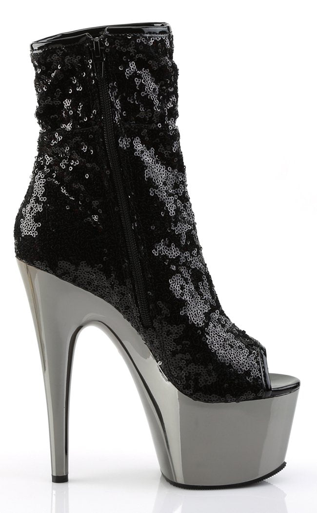 ADORE-1008SQ Black / Pewter Ankle Boots-Pleaser-Tragic Beautiful