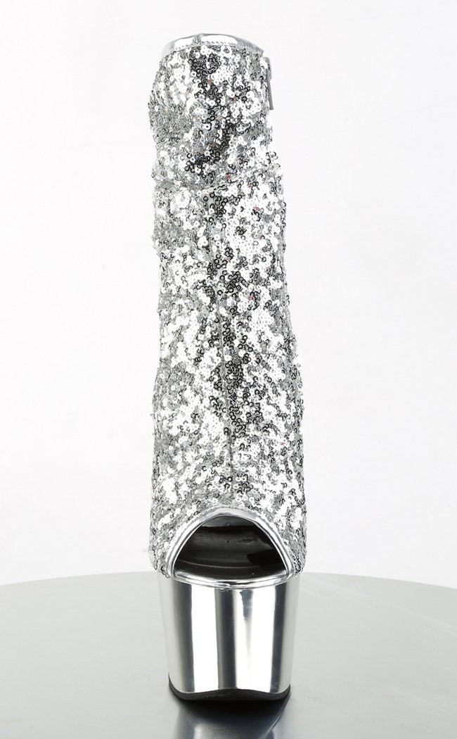 ADORE-1008SQ Silver Ankle Boots-Pleaser-Tragic Beautiful