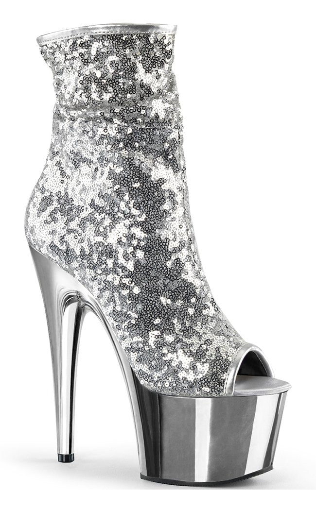 ADORE-1008SQ Silver Ankle Boots-Pleaser-Tragic Beautiful